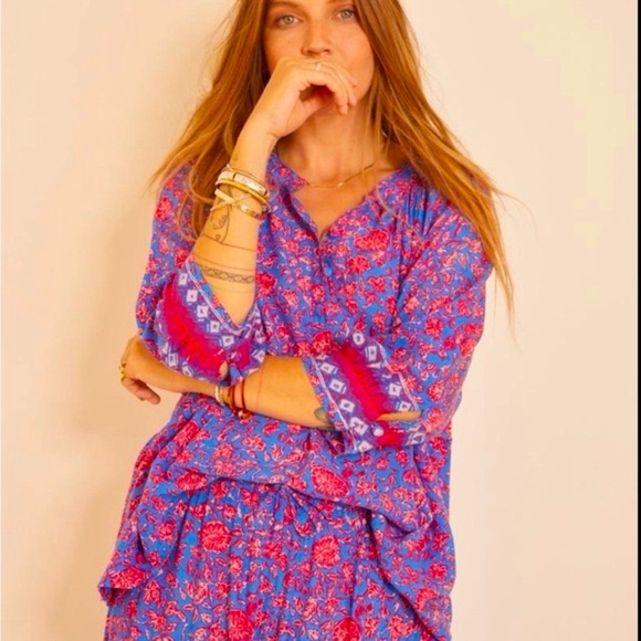 NATALIE MARTIN Blue and Pink Floral TOP Size XL - Picture 1 of 12
